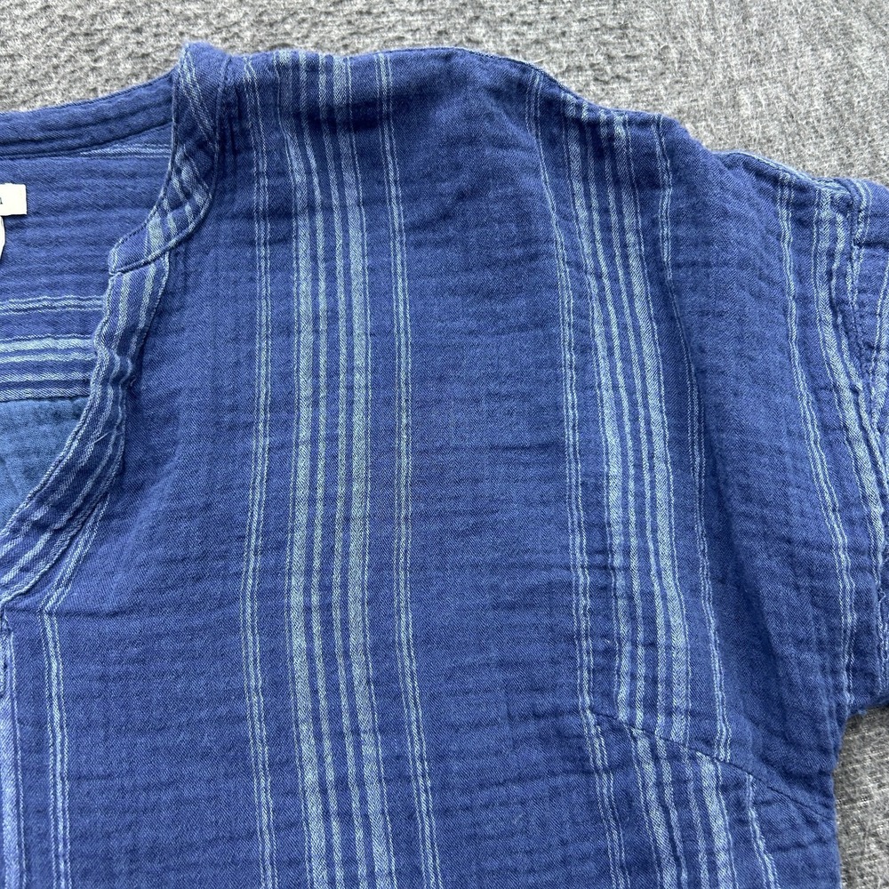 LL Bean Cloud Gauze Split Neck Top Shirt Lightweight Cotton Womens M Blue Stripe - Picture 3 of 7